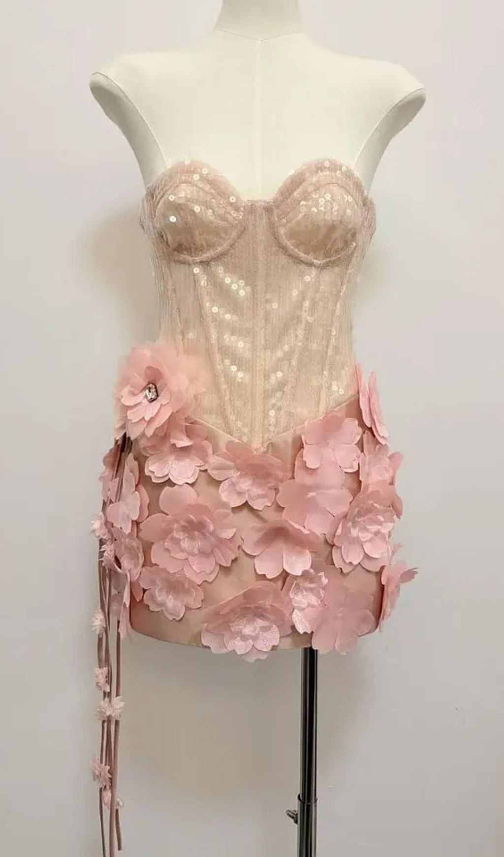 Kelly Sequin 3d Flower Patchwork Mini Dress - Pink