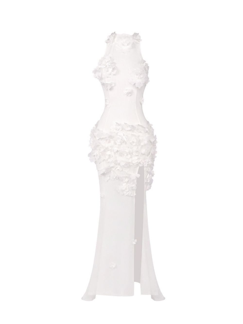 Fashionslee Women Madigan White Halter Flower Embellished Maxi Dress