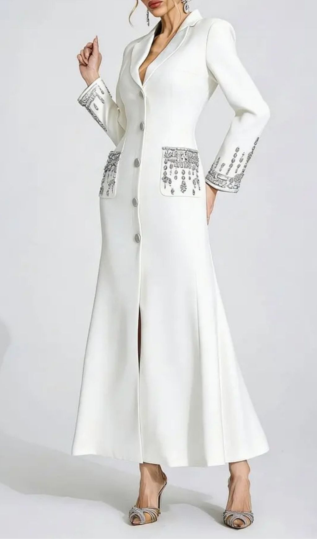 Simona White Diamond Embellished Maxi Dress