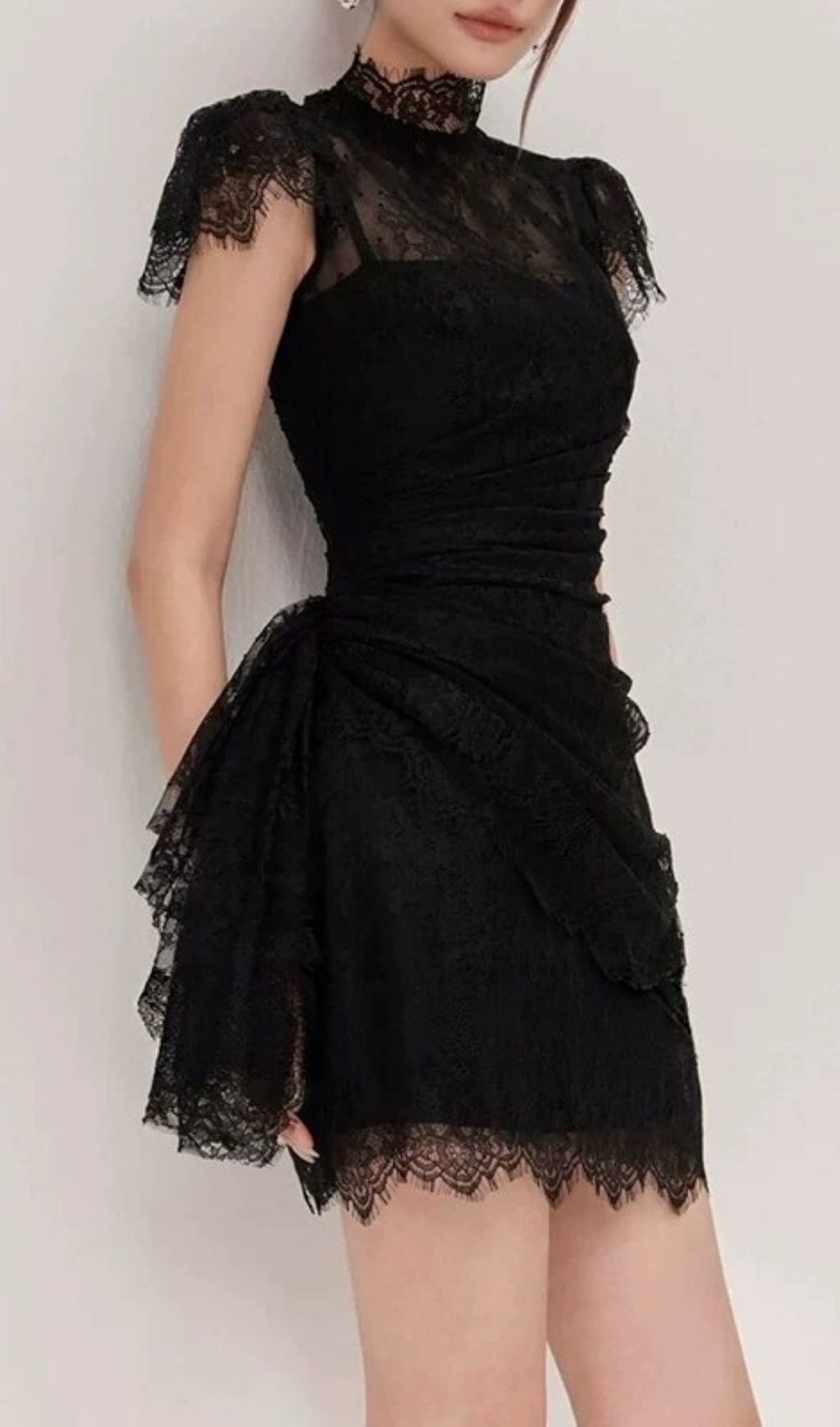 Fashionslee Women Liliah Black Lace Mini Dress