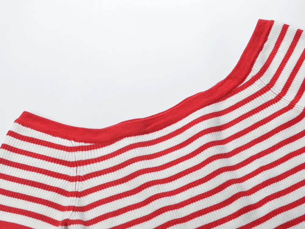Striped Knit Boat Neck Top - OWNCI Striped Knit Boat Neck Top - OWNCI