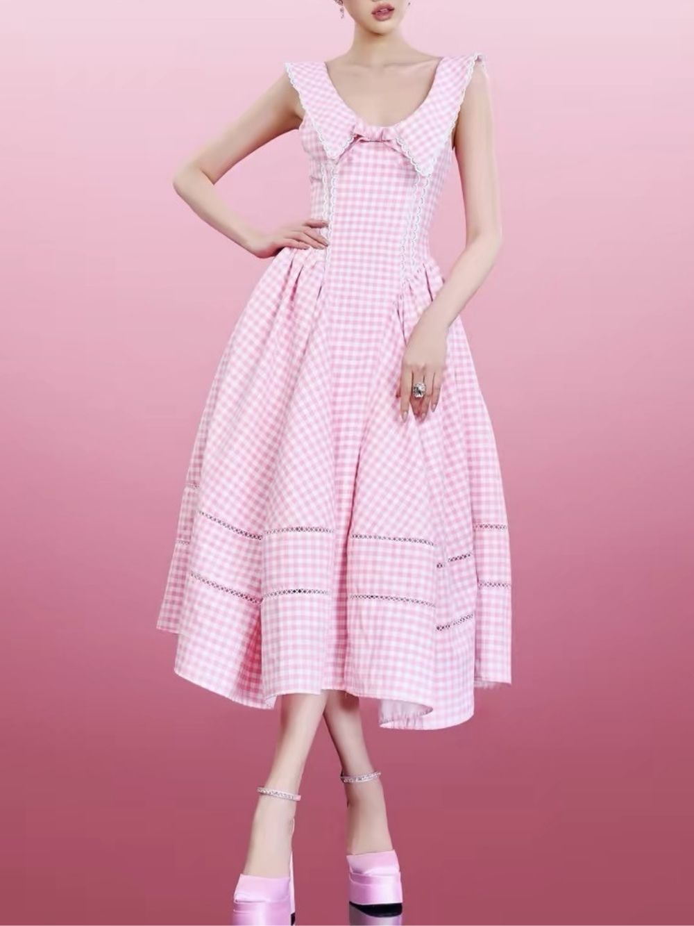 Mahalia Checkered Midi Dress With Collar - OWNCI