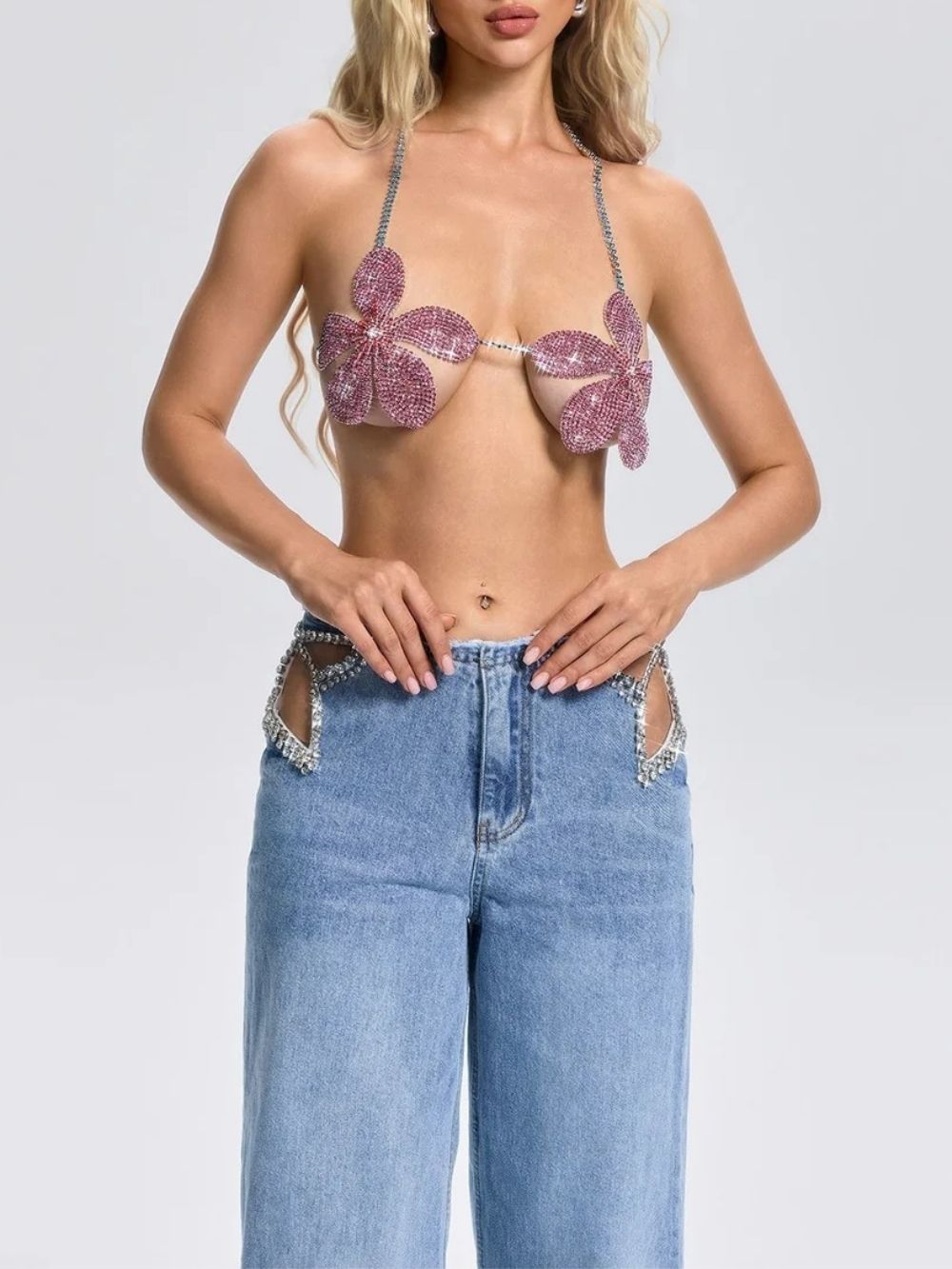 Fleta Halterneck Floral Rhinestone Top - OWNCI Fleta Halterneck Floral Rhinestone Top - OWNCI