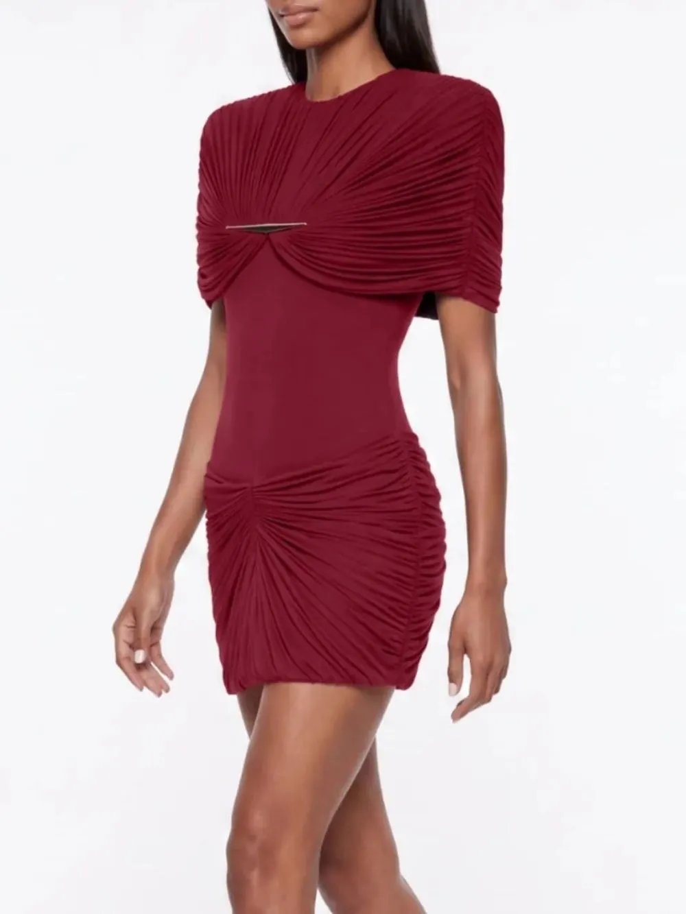 Quvion Shoulder Pad Ruched Mini Dress - OWNCI Quvion Shoulder Pad Ruched Mini Dress - OWNCI