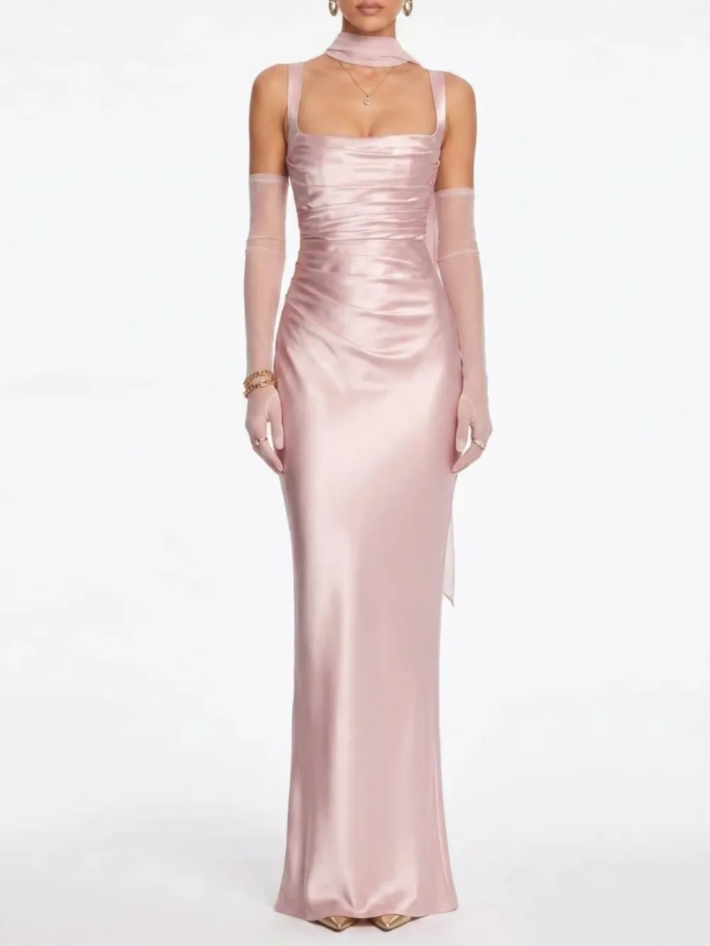 Fashionslee Women Berwick Lace Up Satin Maxi Dress In Blush
