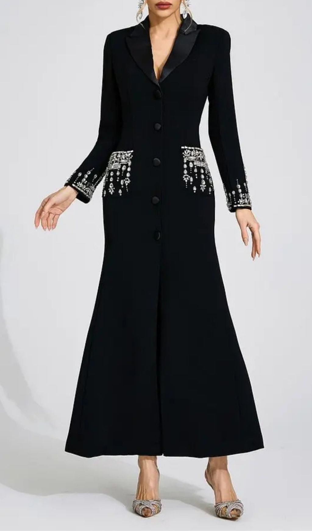 c8c4e473eb3d7f443353ec1c40e853f5 Simona Black Diamond Embellished Maxi Dress
