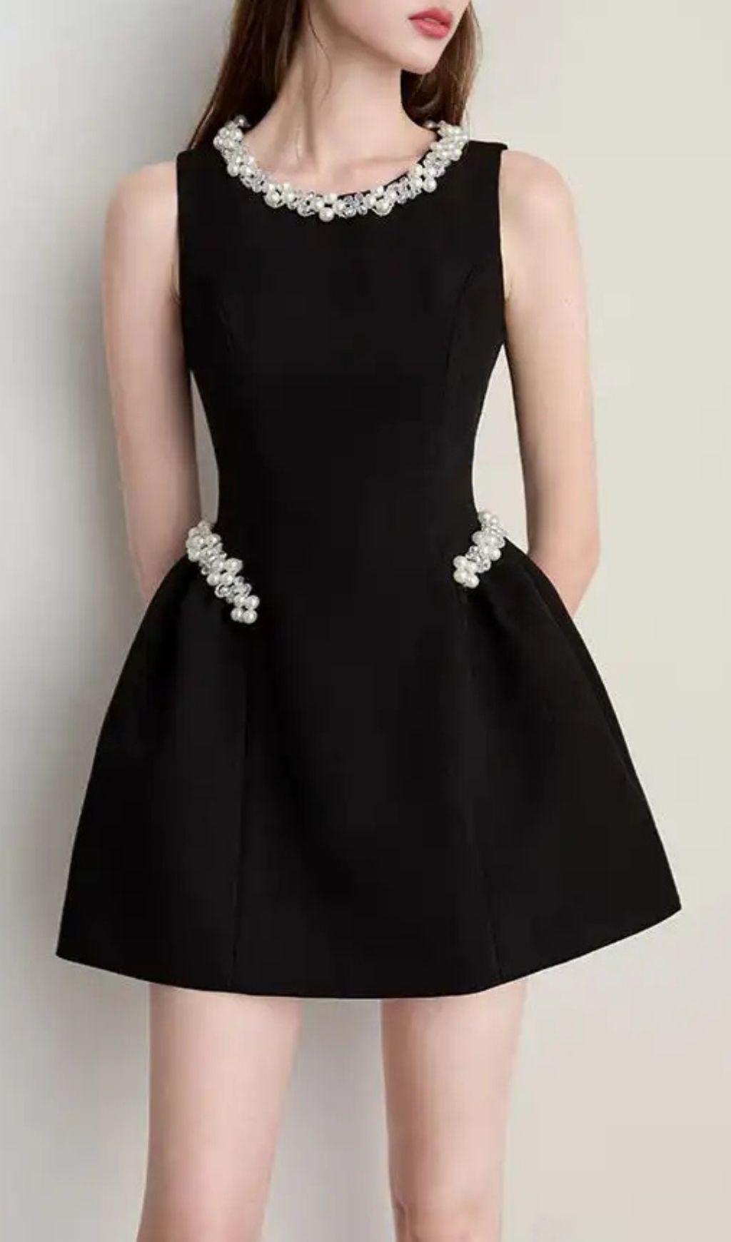 Alani Pearl Embellished Sleeveless Mini Dress - Black