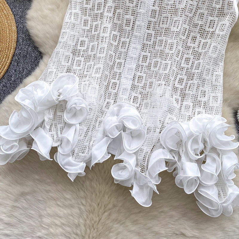Irregular 3D Lace Cutout Sleeveless Shirt