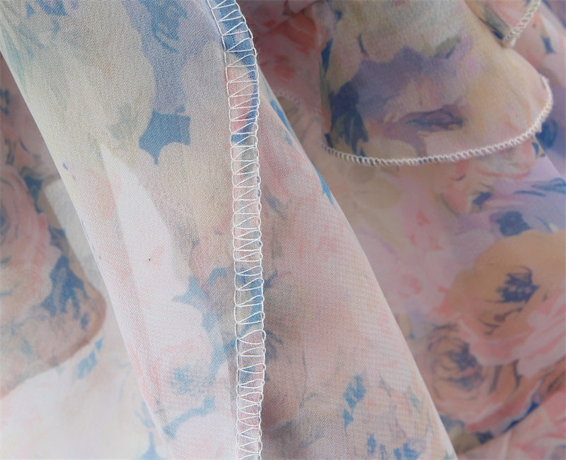 Rebecca Floral Print Ruffle Backless Maxi Dress – Blue - OWNCI