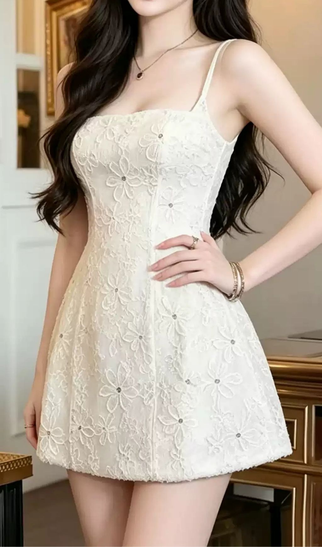 Fashionslee Women Lieve Flower Embroidery Mini Dress