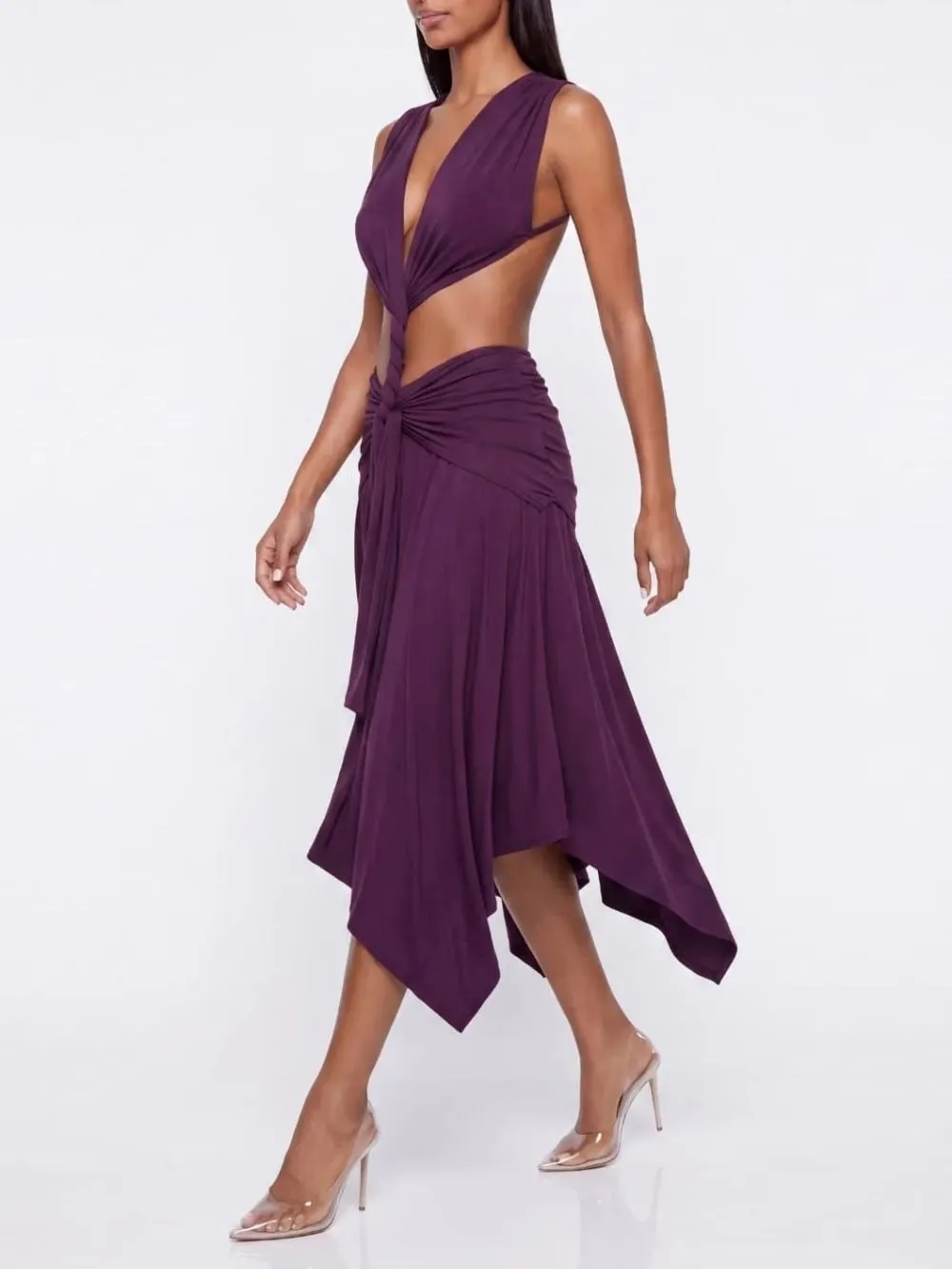 c94c6531ecab10057de6951cdc7d9d91 Brontis V Neck Cutout Midi Dress