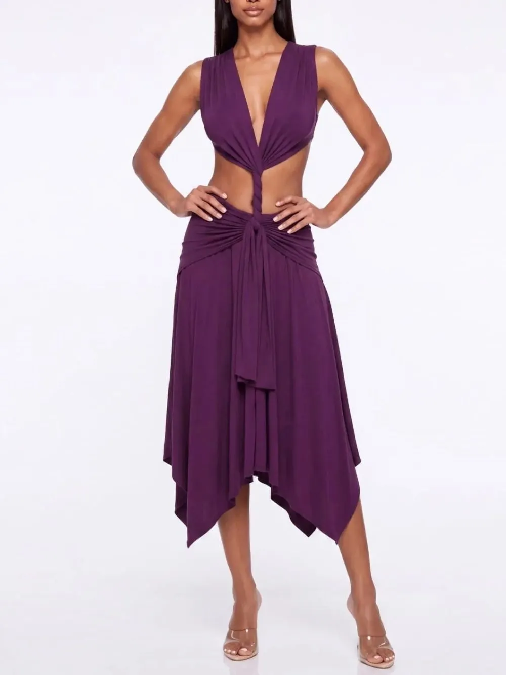 Brontis V Neck Cutout Midi Dress