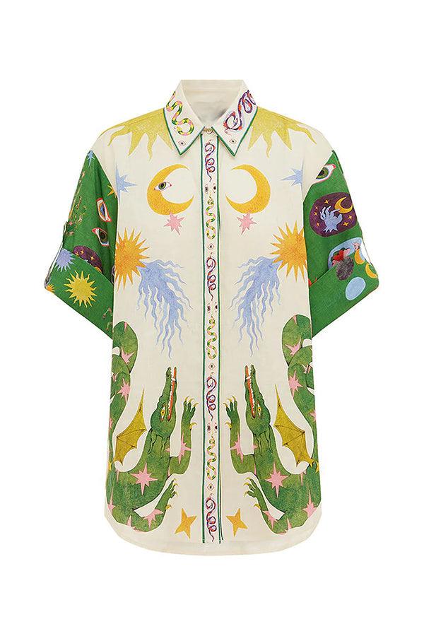 ca25a61d1718d531bf469089691bc452 Days of Heaven Linen Blend Unique Print Blouse and Elastic Waist Pocketed Shorts Set