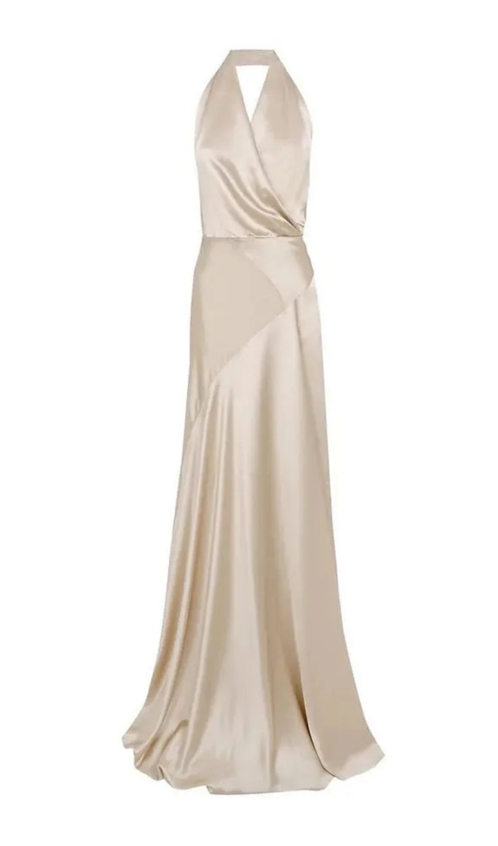 Kay Champagne Crepe Bias-Cut Satin Halter Maxi Dress