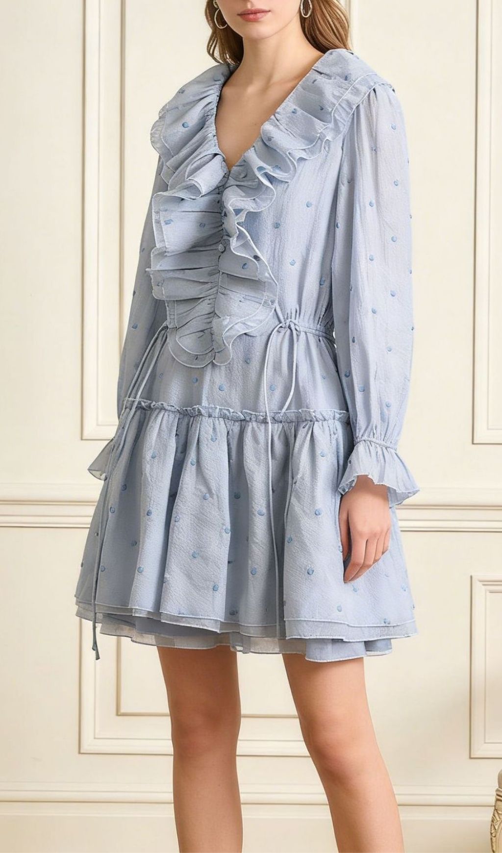 Fashionslee Women Lenmana Blue Long Sleeve Mini Dress