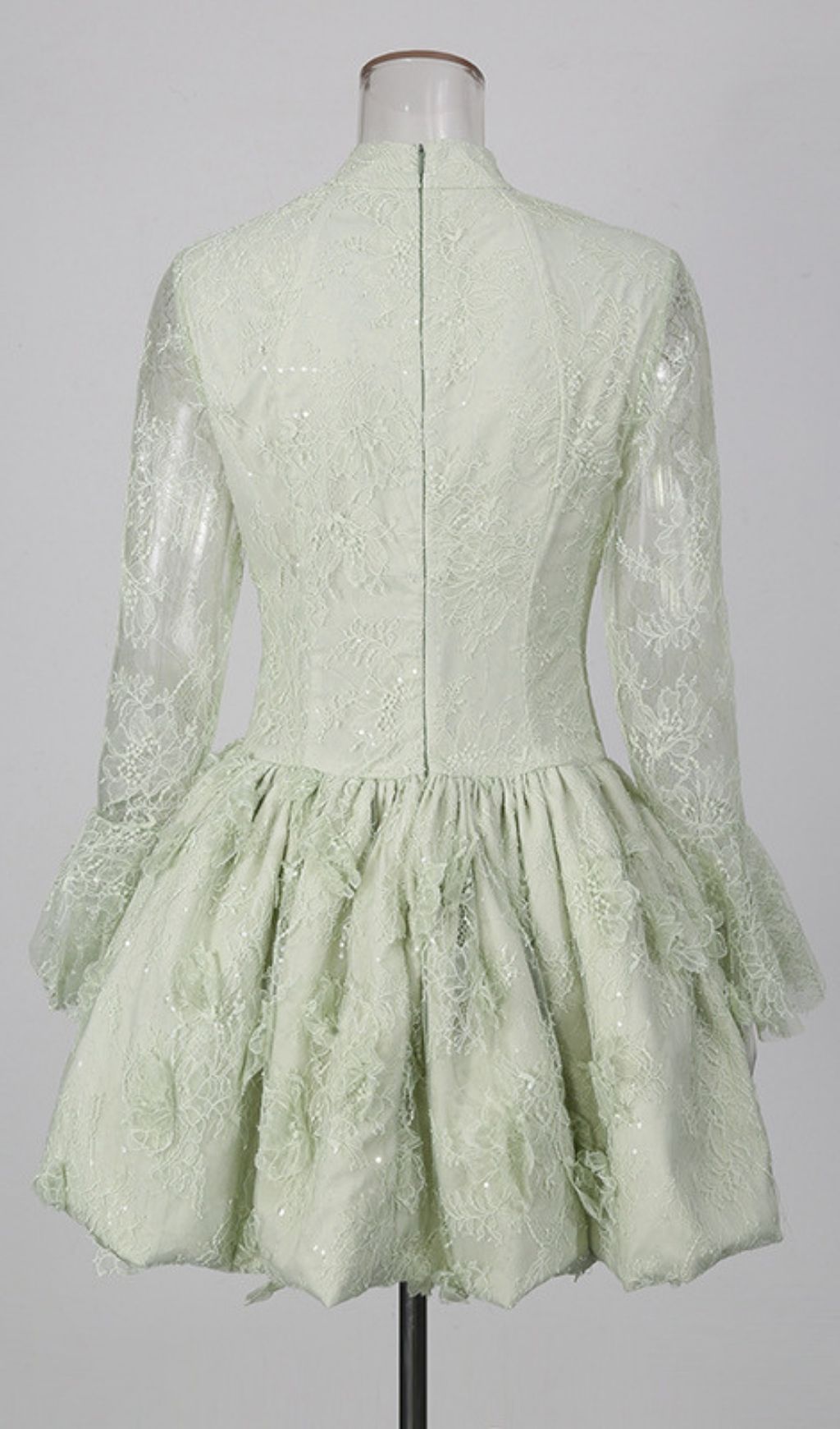 Fashionslee Women Maddi Green Lace Long Sleeve Mini Dress