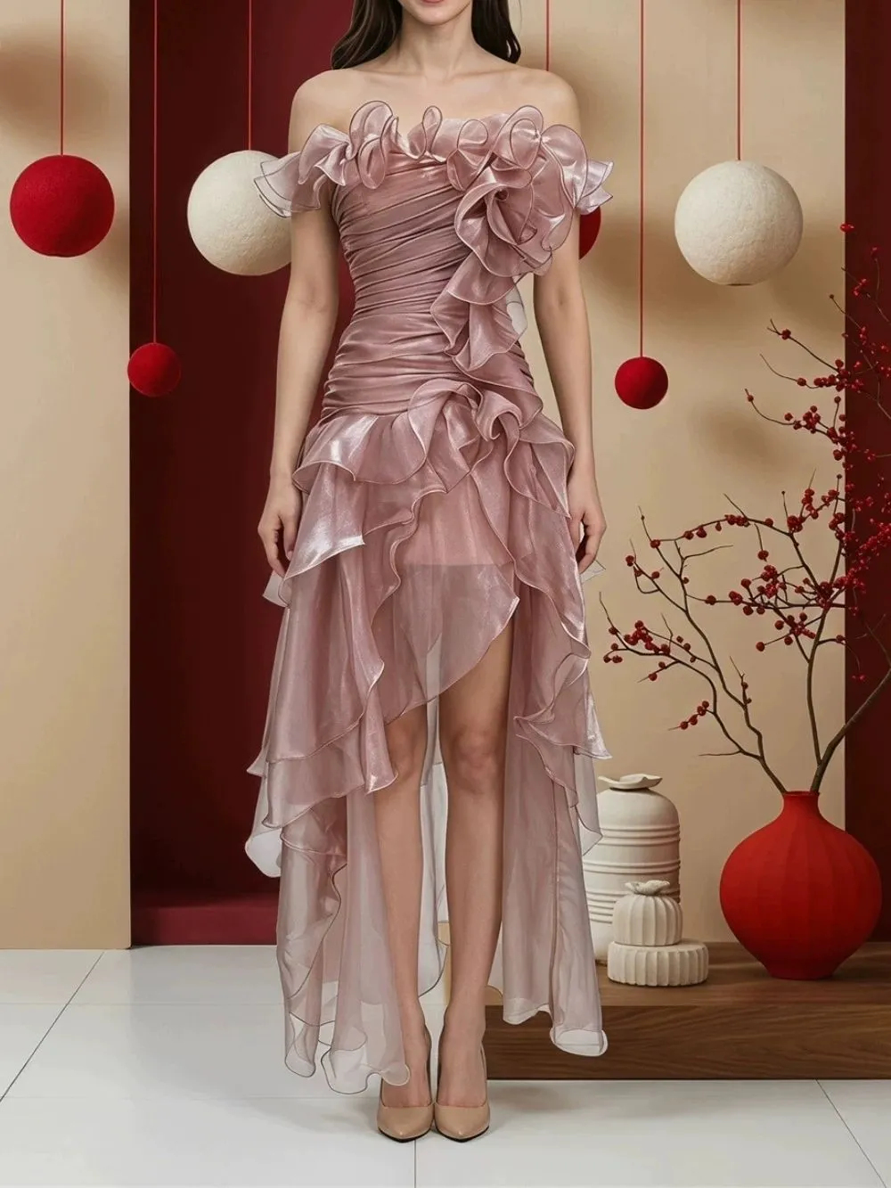 Quorvia Strapless Ruched Maxi Dress