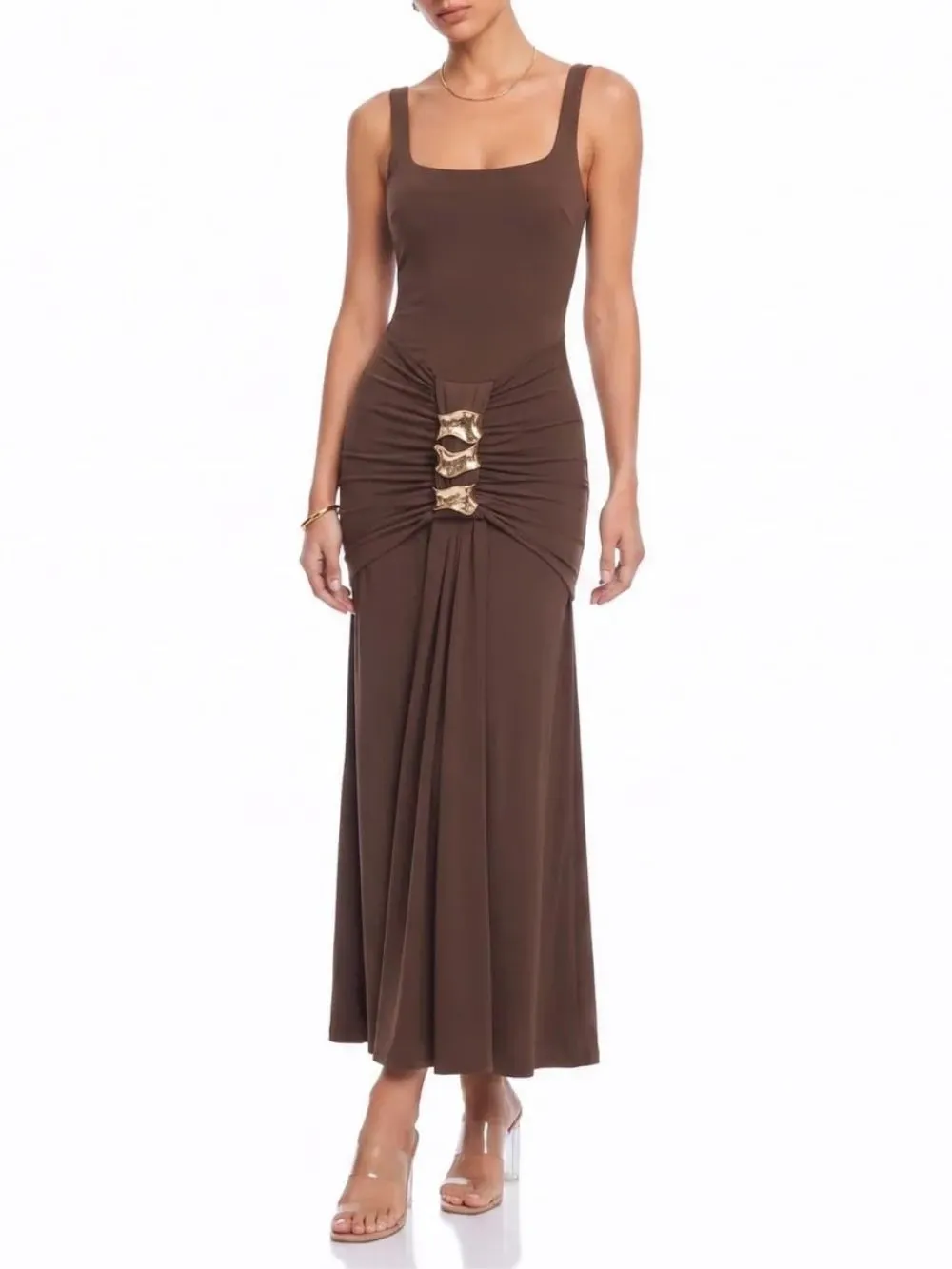 Lyvoria Cape Ruched Maxi Dress - OWNCI