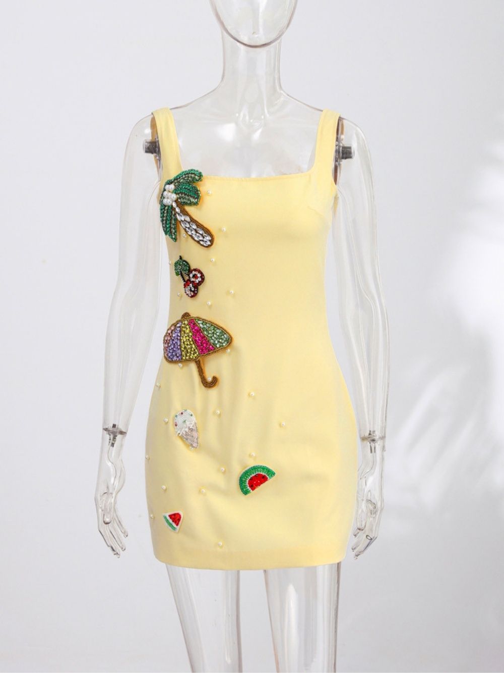 Conlan Yellow Embellished Mini Dress