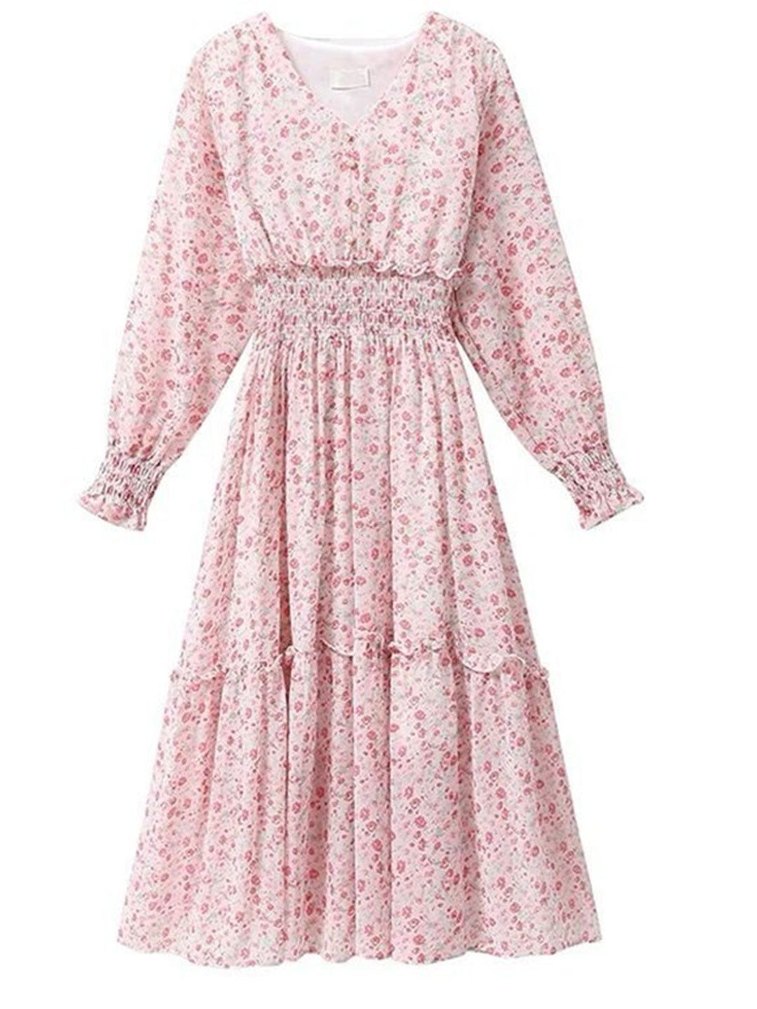 Janet Classic Floral Ruffle Chiffon Dress-Yellow - OWNCI