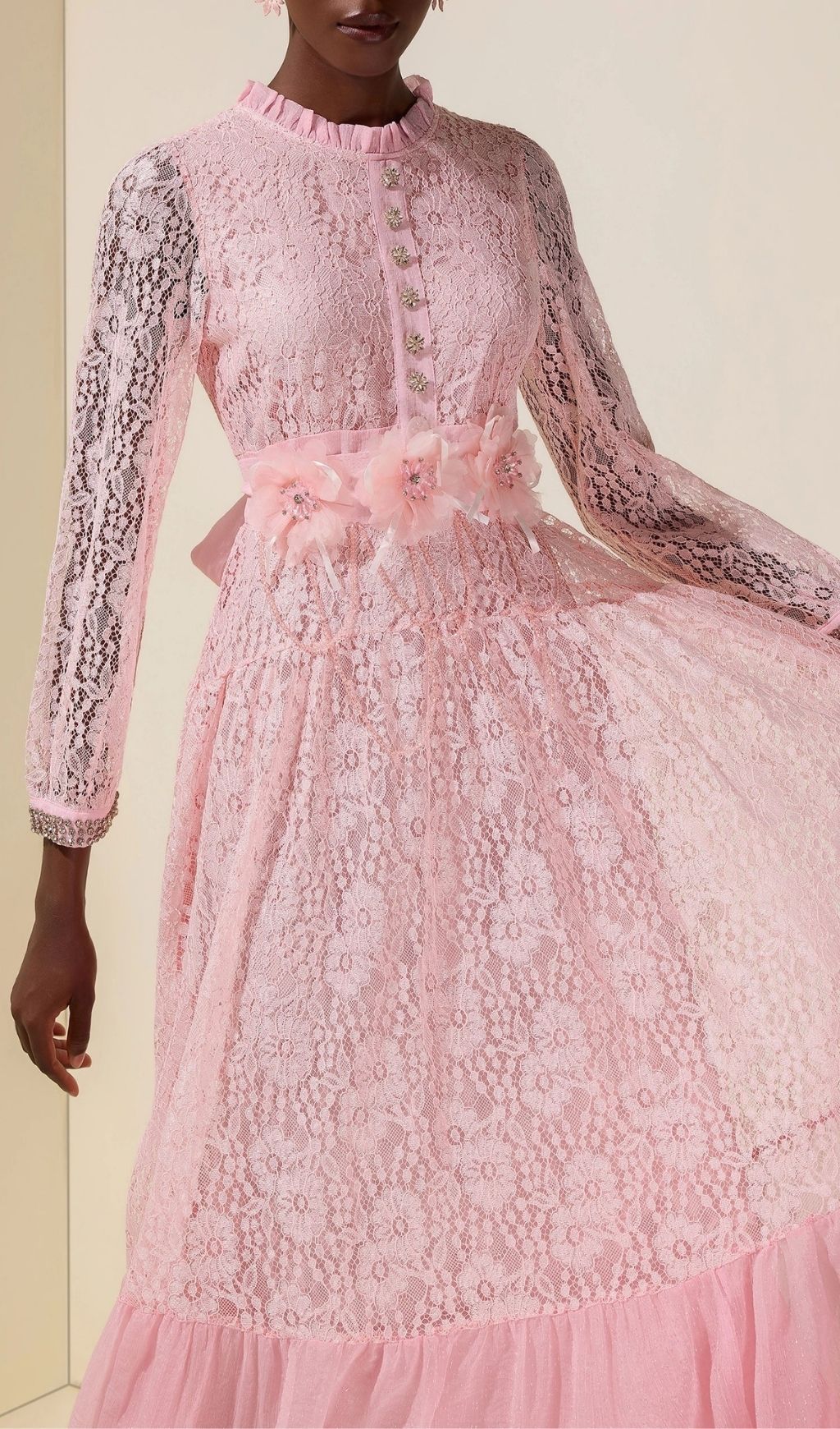 cc2eaffc42d467fb9bd02cf03c50bc50 Virginia Lace 3D Flower Rhinestone Rivets Midi Dress - Pink