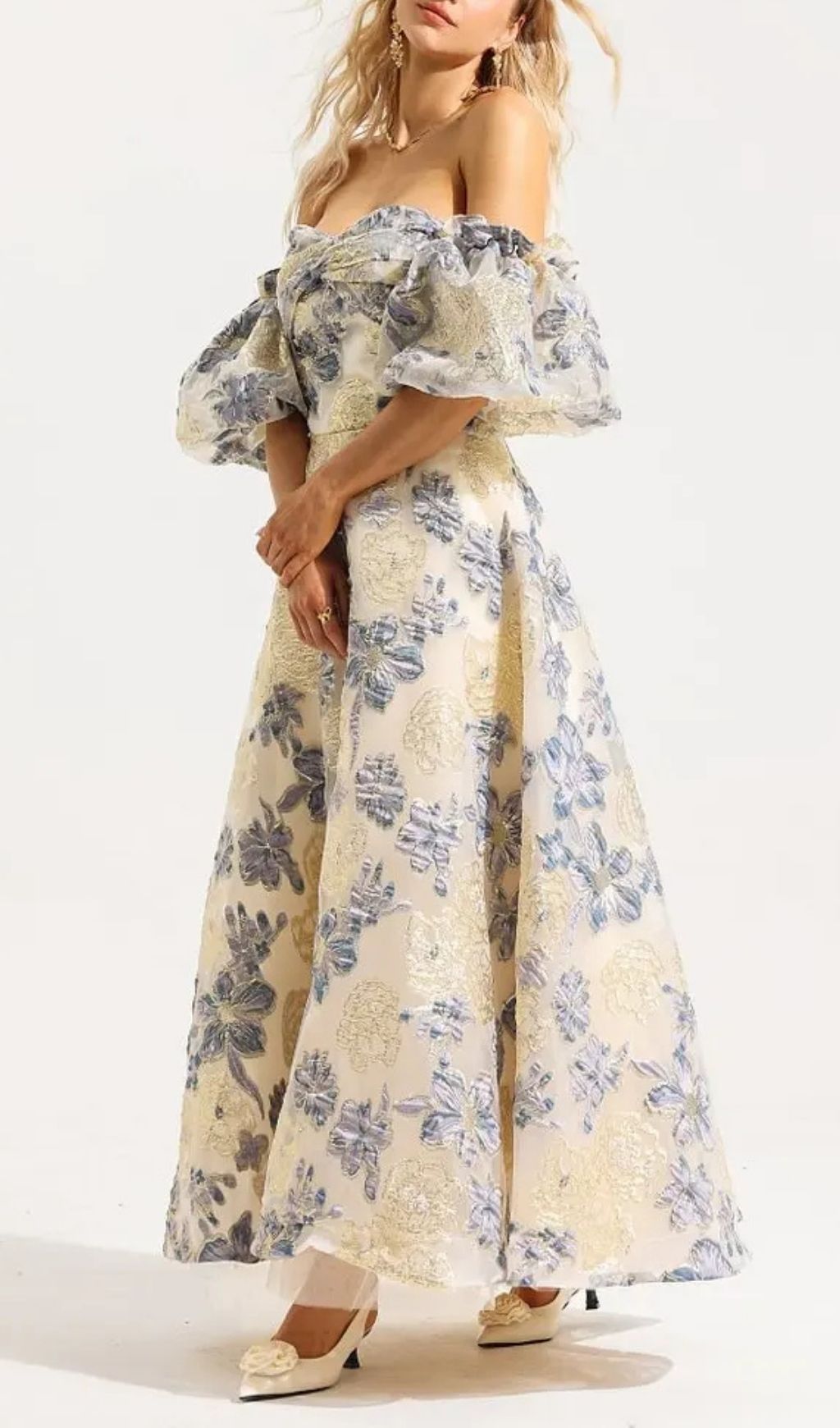 Jacquard Off-Shoulder Midi Dress