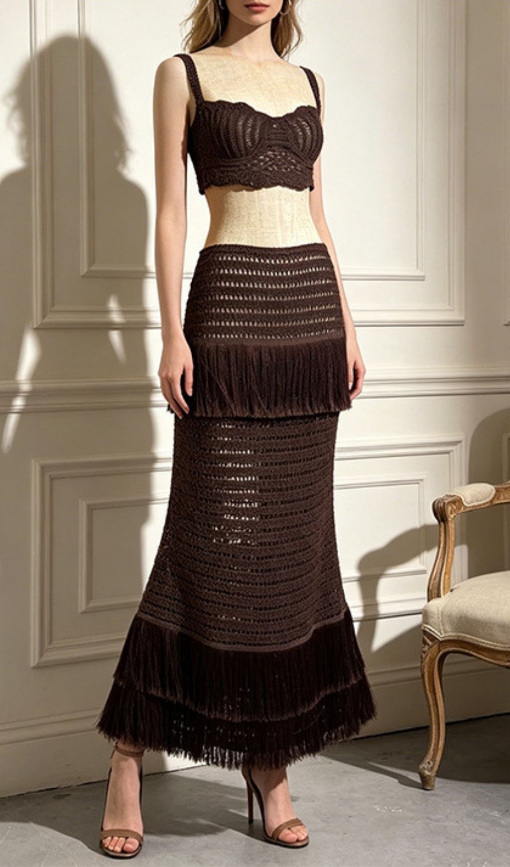 Fashionslee Women LeYan Coffee Tassel Two-Piece Set