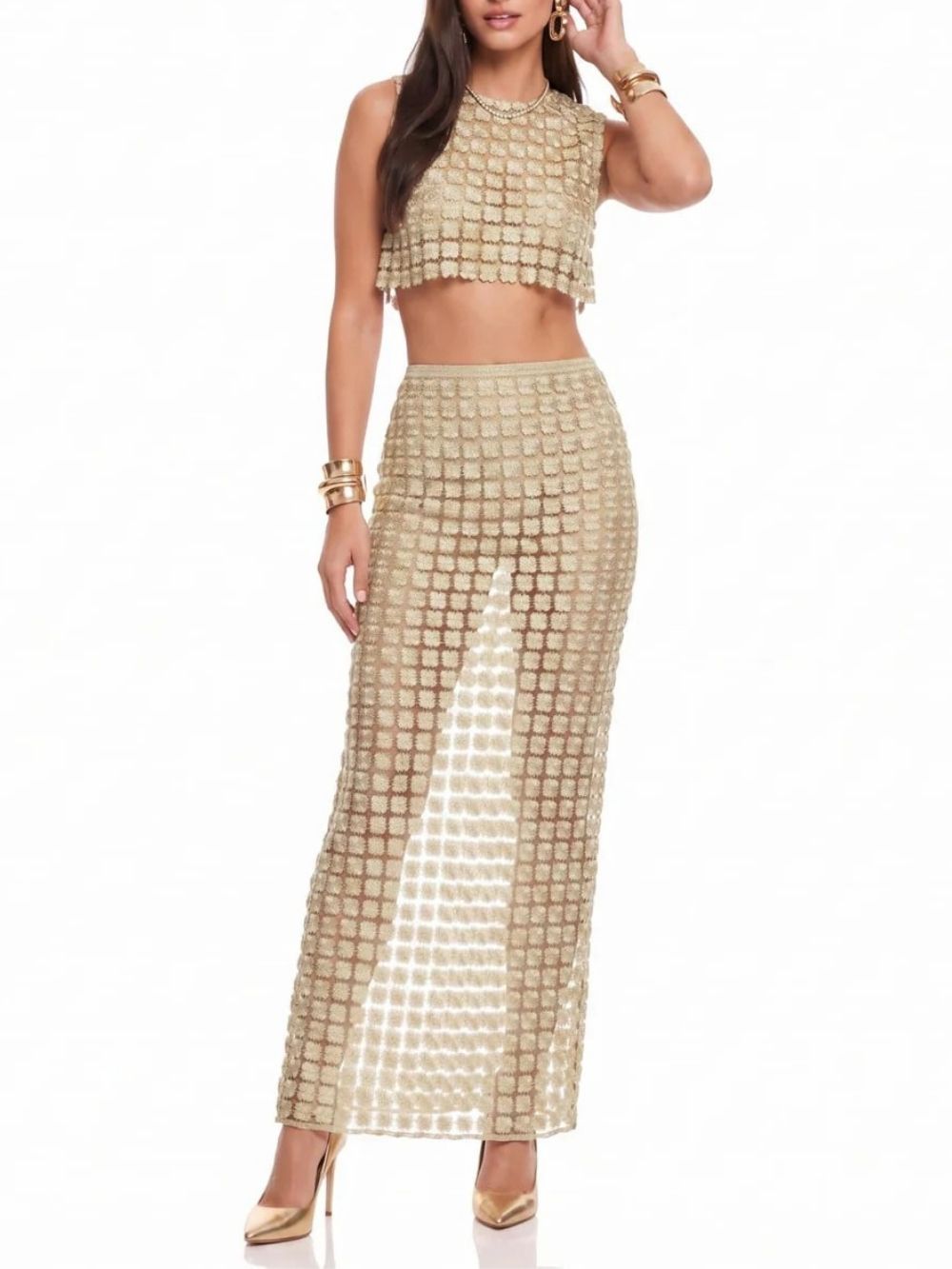 Iverox Sleeveless Plaid Skirt Set