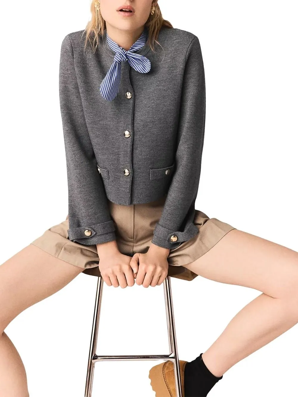 Removable Striped Collar Cardigan - OWNCI Removable Striped Collar Cardigan - OWNCI