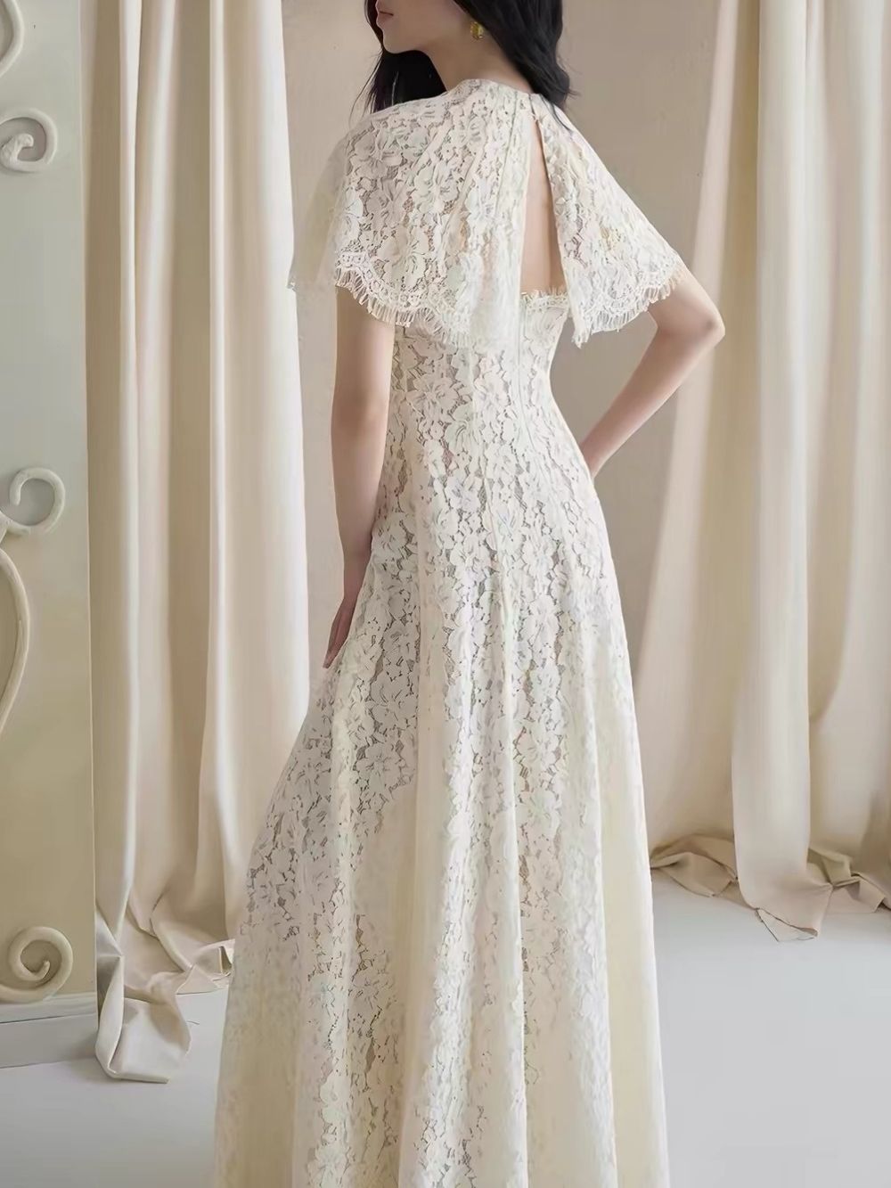 Fayola Cape Lace Maxi Dress - OWNCI