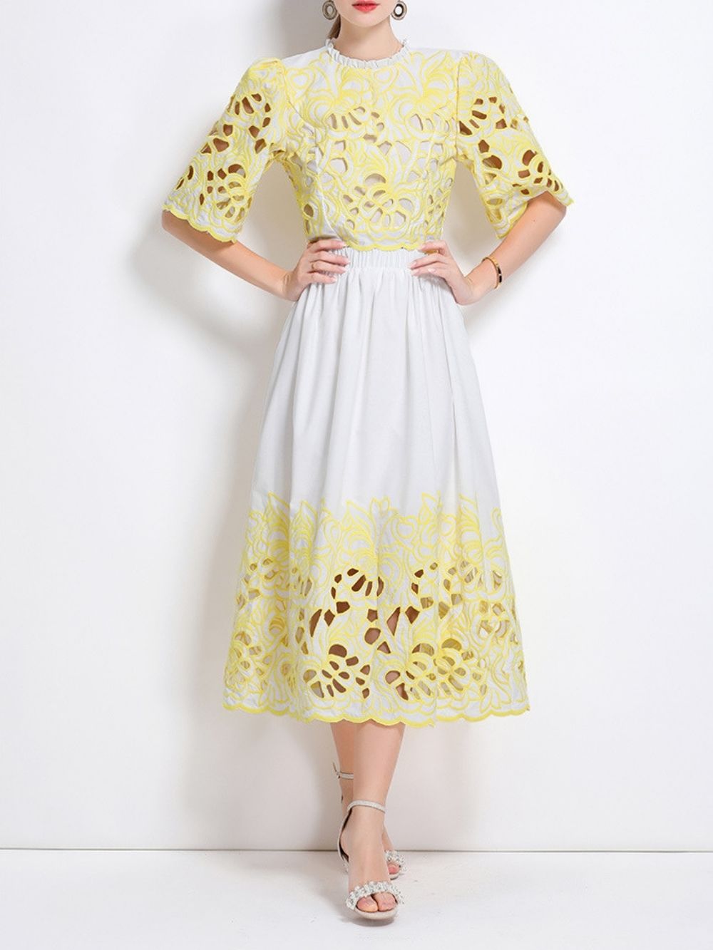 Mahira Yellow Flower Embroidery Two-Piece Set - OWNCI Mahira Yellow Flower Embroidery Two-Piece Set - OWNCI