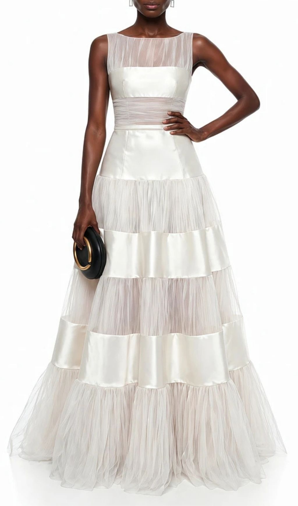 cdd6f04841d5bdbef4f0cb630994fd7a Sabrina White Mesh Panel Maxi Dress With Satin Stripes