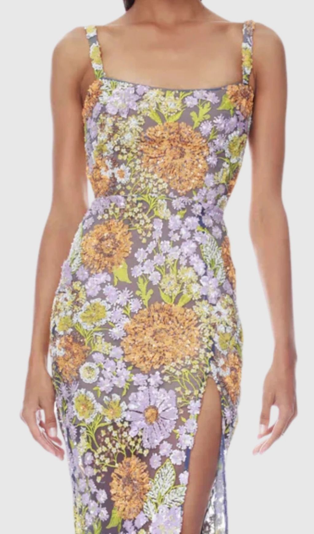 Armida Floral Sequin Slit Maxi Dress