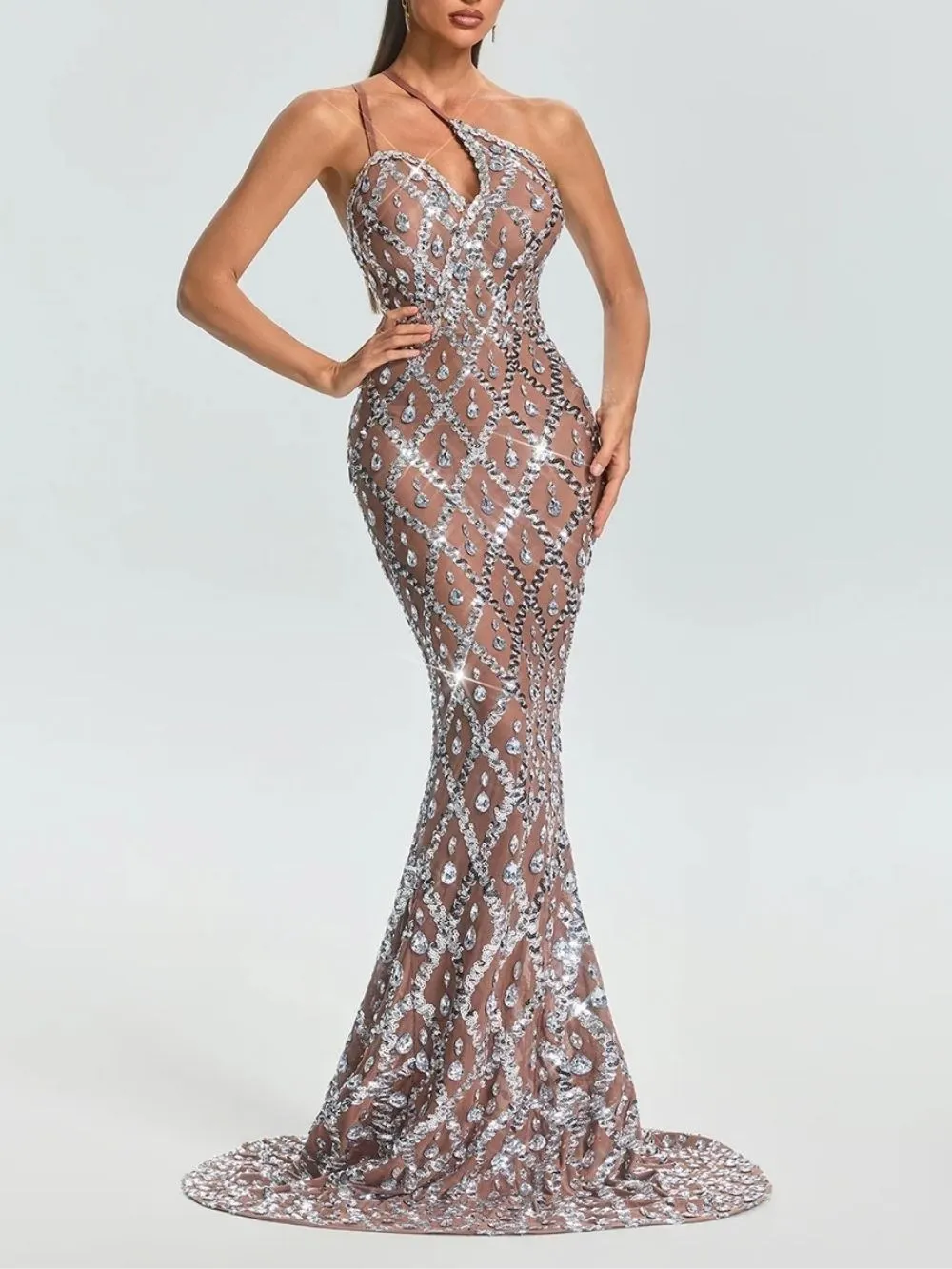 ce7e2d0b3230233823b9e16098c4c266 Liora One Shoulder Crystal Maxi Dress