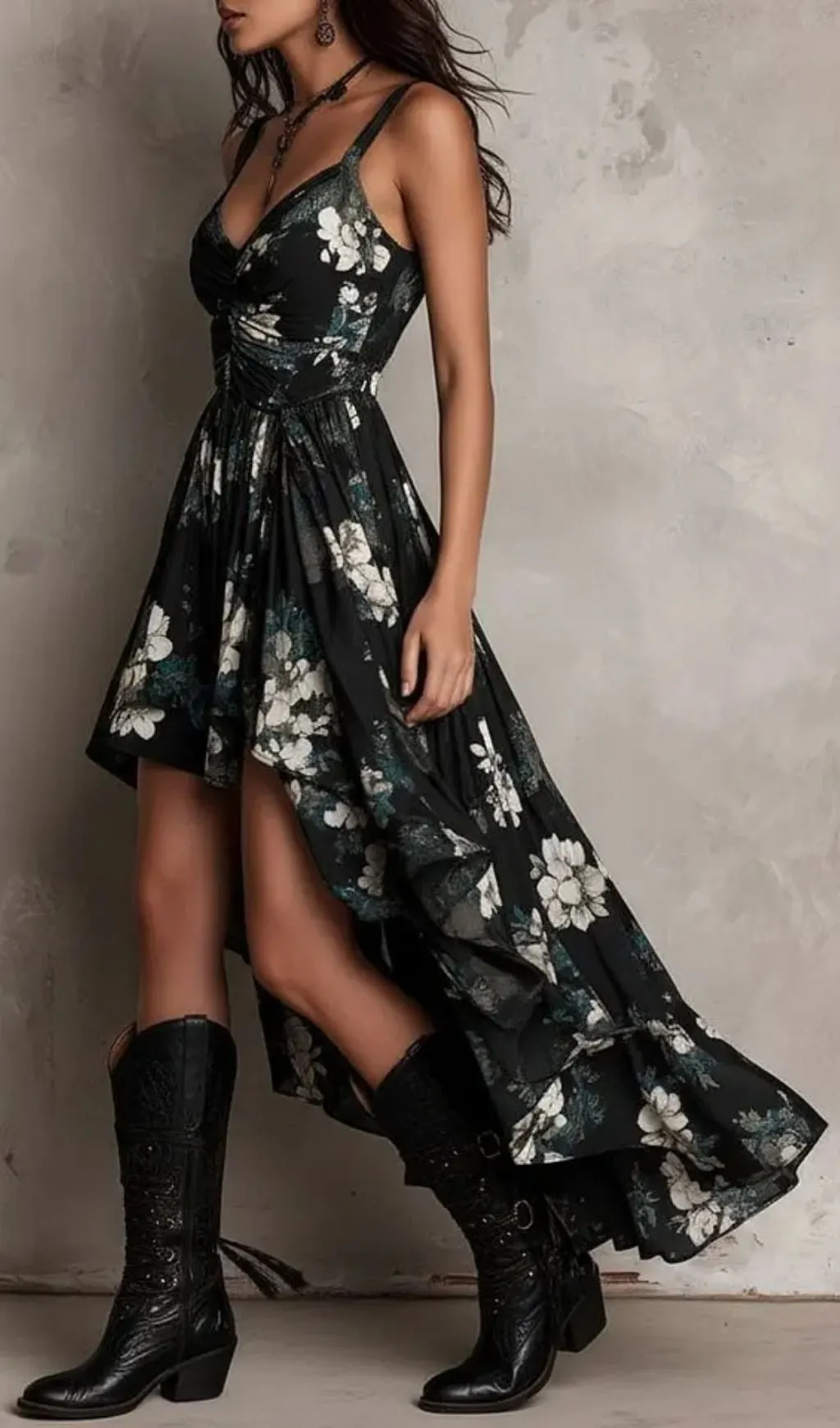 ce8b29bc88e60d5d7cd5438eaf117c14.webp Fashionslee Women Black Bohemian Floral Print Irregular Strapless Maxi Dress
