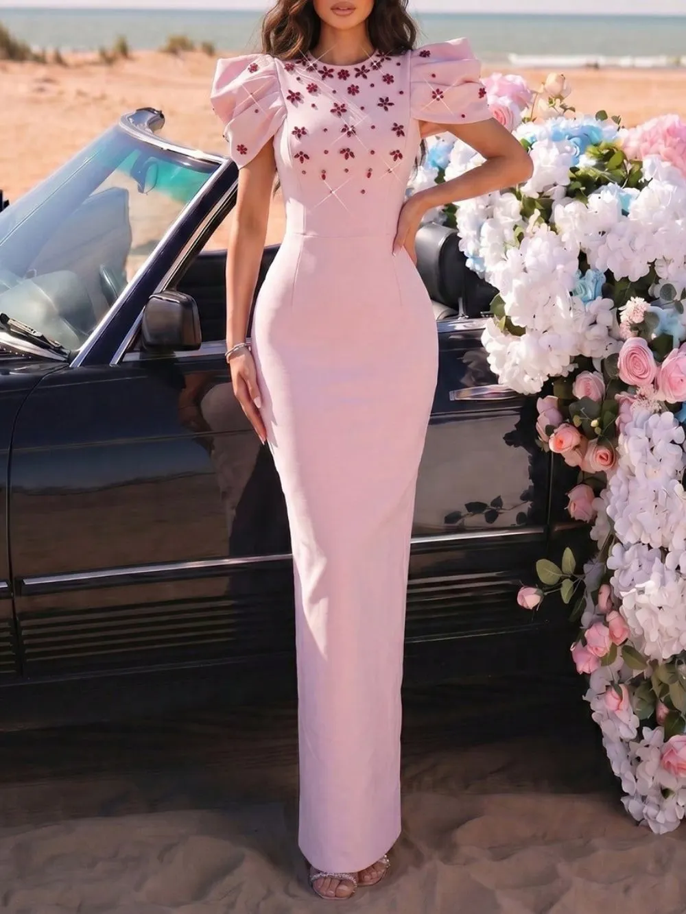 Makawee Pink Diamante Bandage Maxi Dress