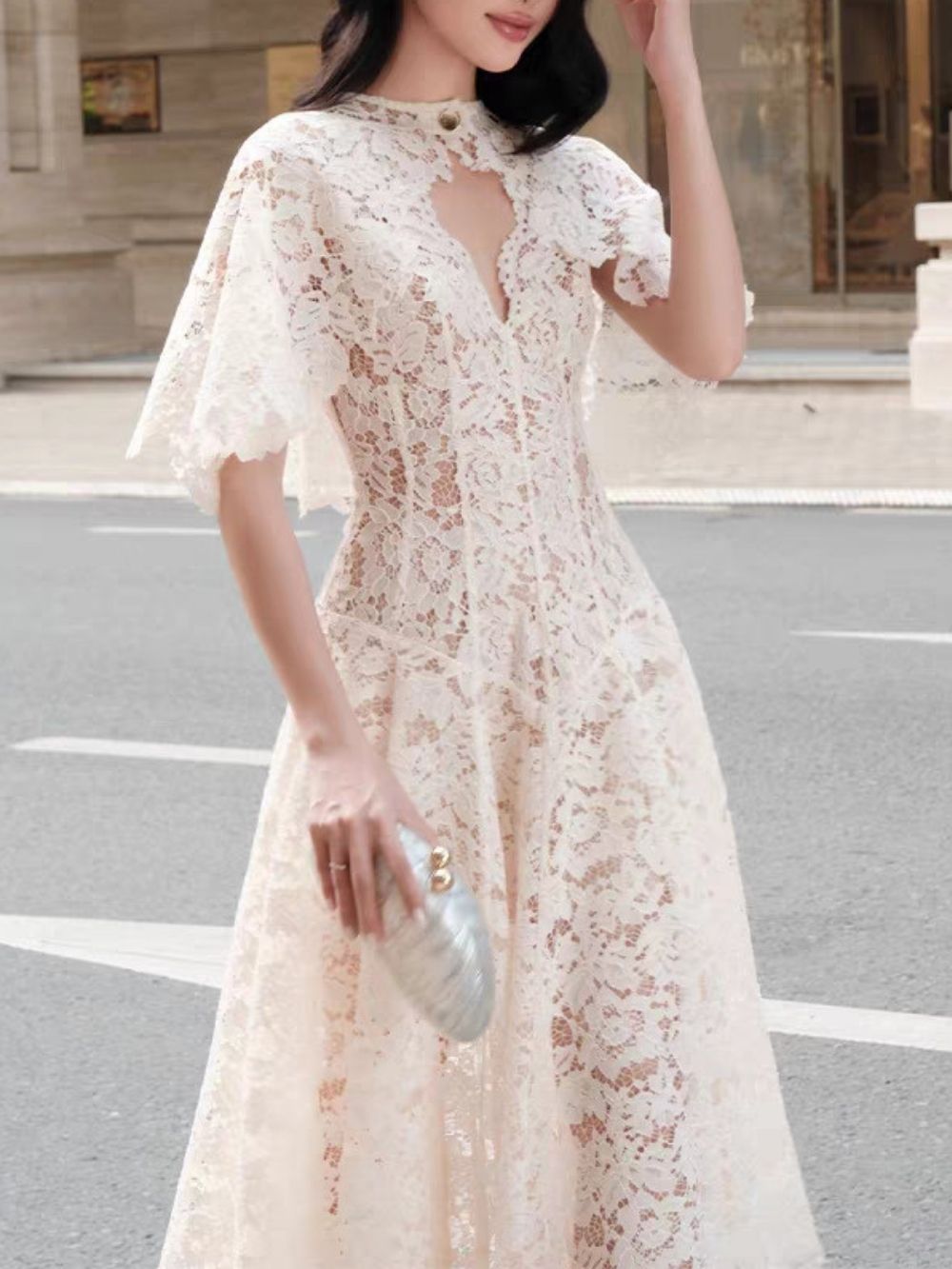 Macie Lace Maxi Dress With Cape