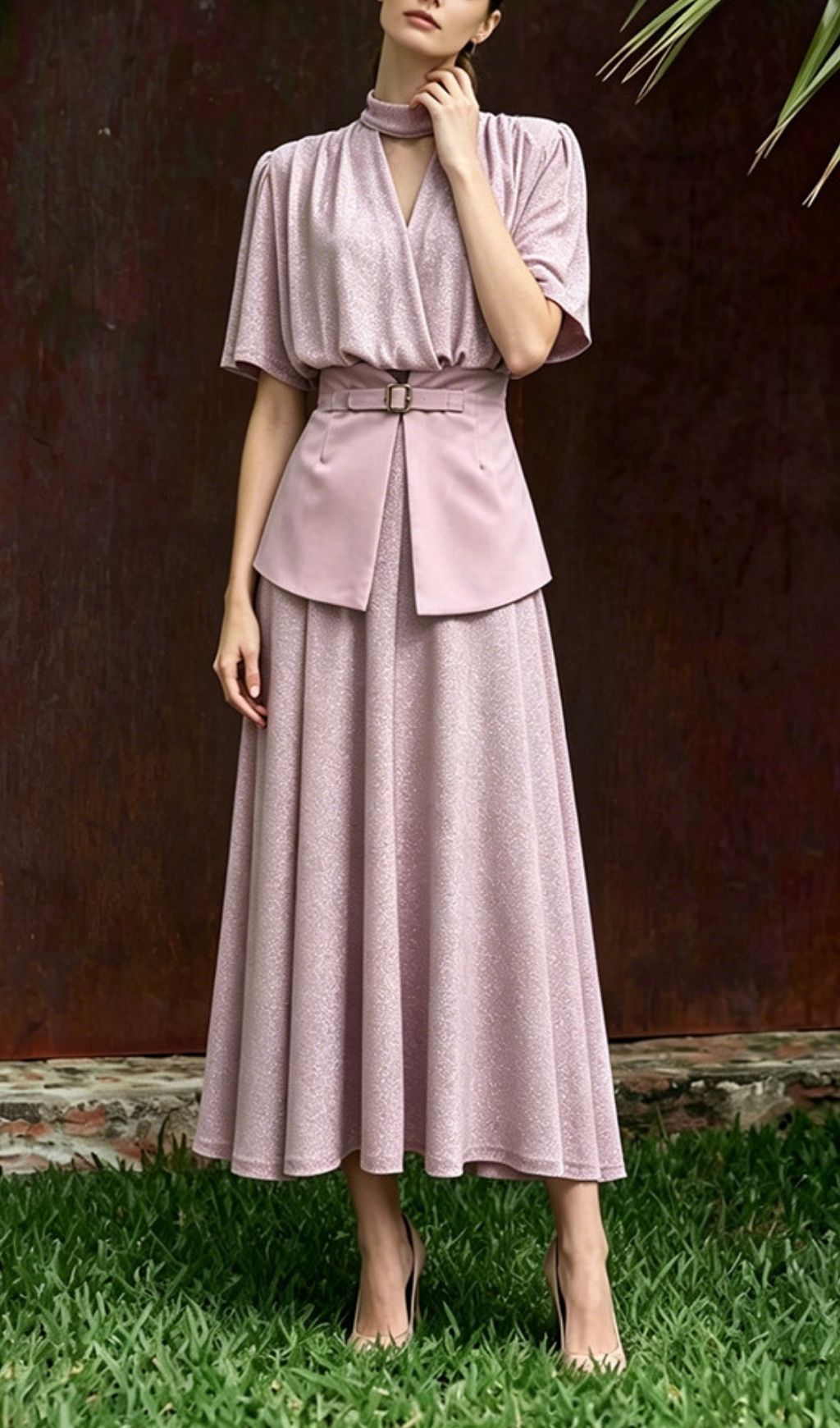 Fashionslee Women Maci Pink Short Sleeve Maxi Dress