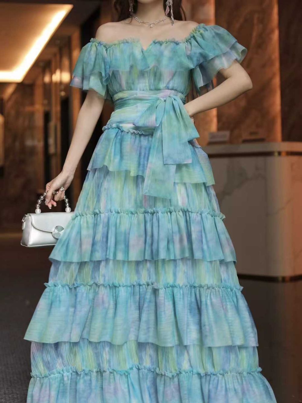 Mara Blue Ruffled Maxi Dress
