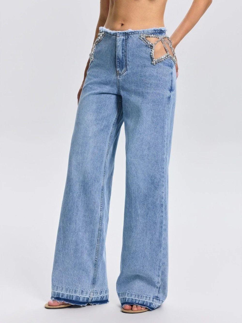 Florine Cutout Rhinestone Jeans
