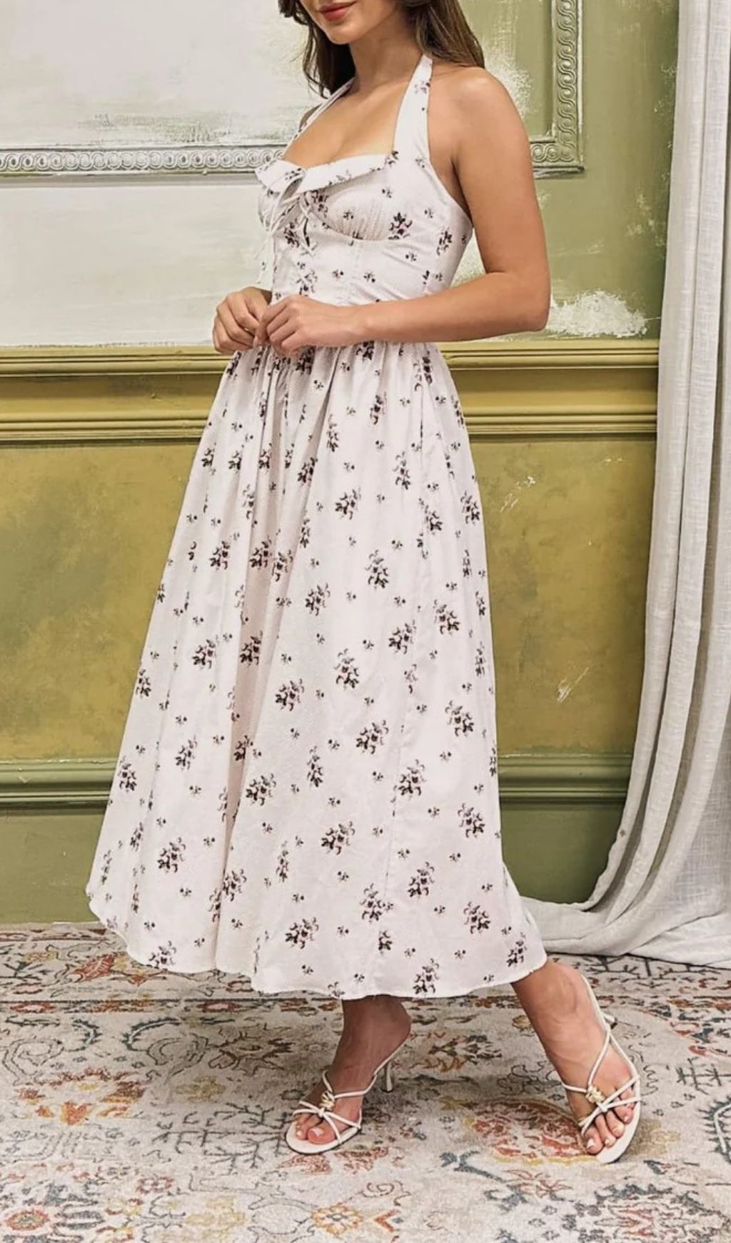 d11c68bb33b0cd75307cc1401cac9cd8 Zavethric Halterneck Lace Up Floral Midi Dress