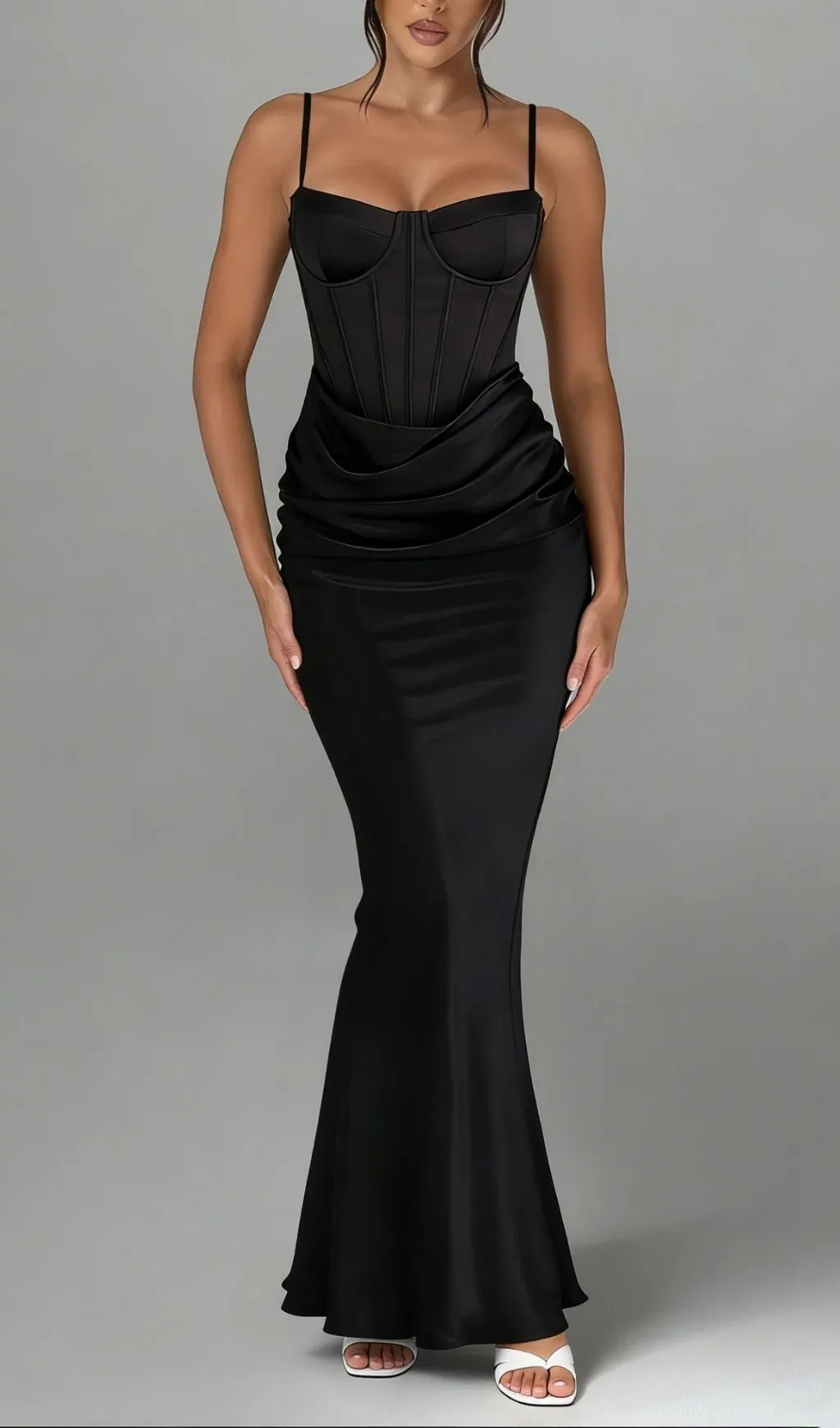 Hillary Clinton Satin Draped Corset Dress - Black