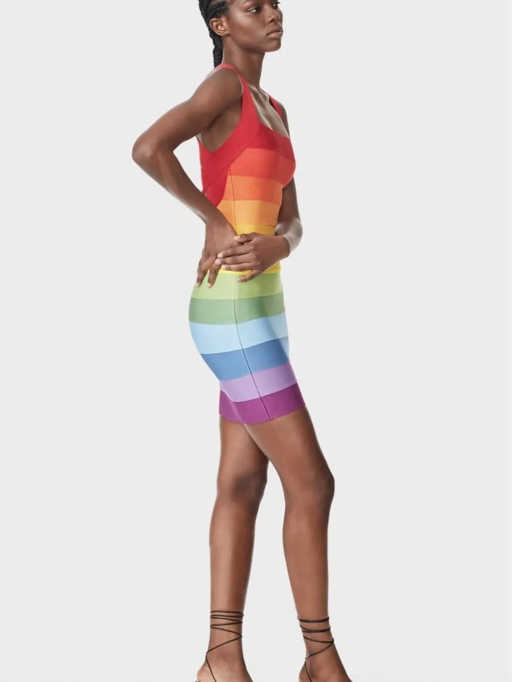 Rainbow Sleeveless Bandage Mini Dresses - OWNCI