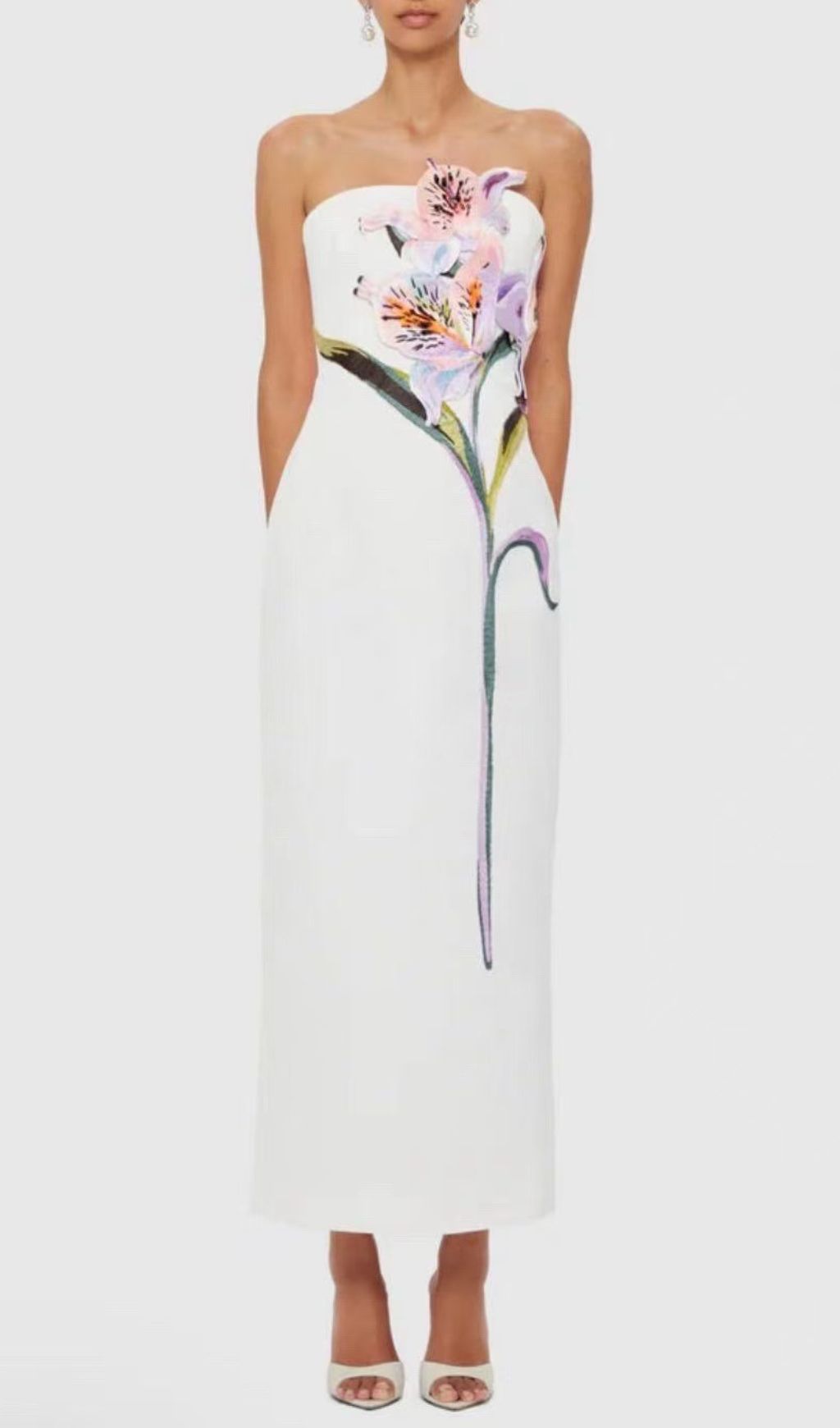 Jeneve Strapless Flower Midi Dress