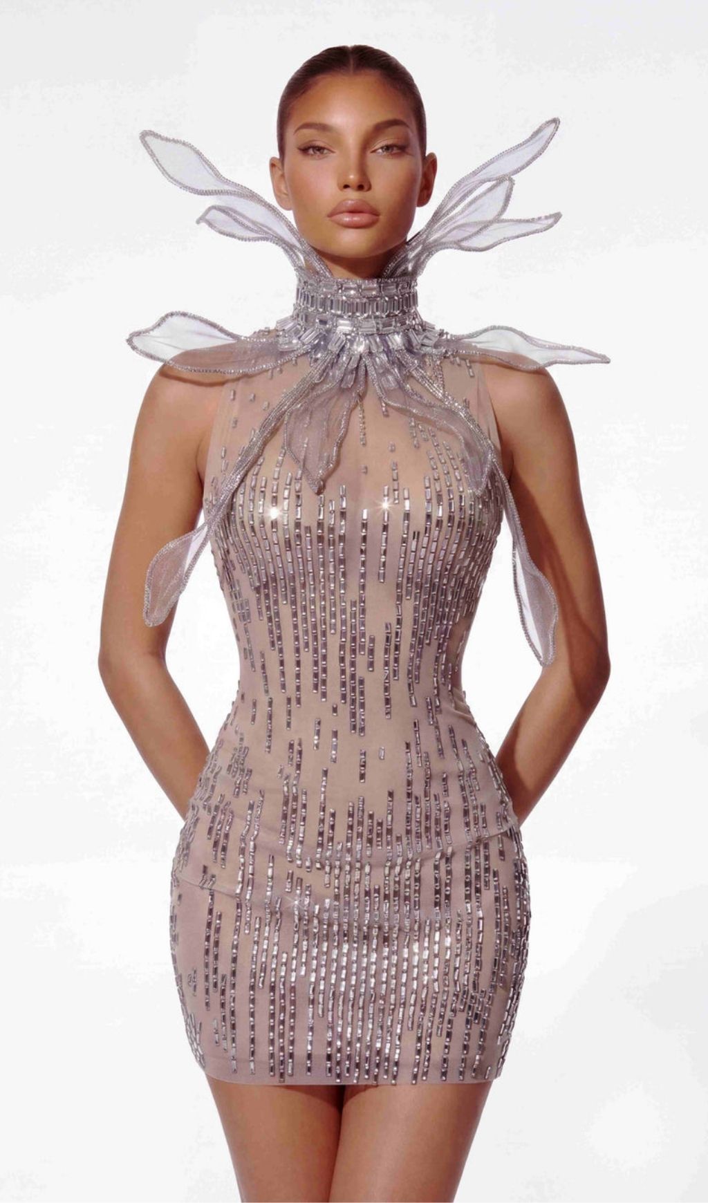 Fashionslee Women Ulverion High Neck Crystal Butterfly Mini Dress