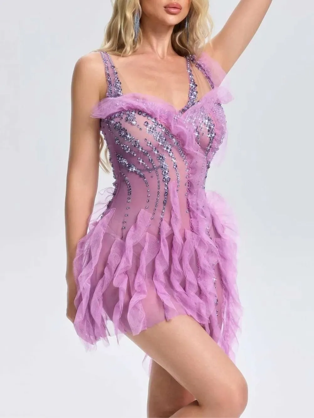 d1c0639bf7d432fb4d28debde51b96b1 Ulrican Diamond Ruffle Mini Dress