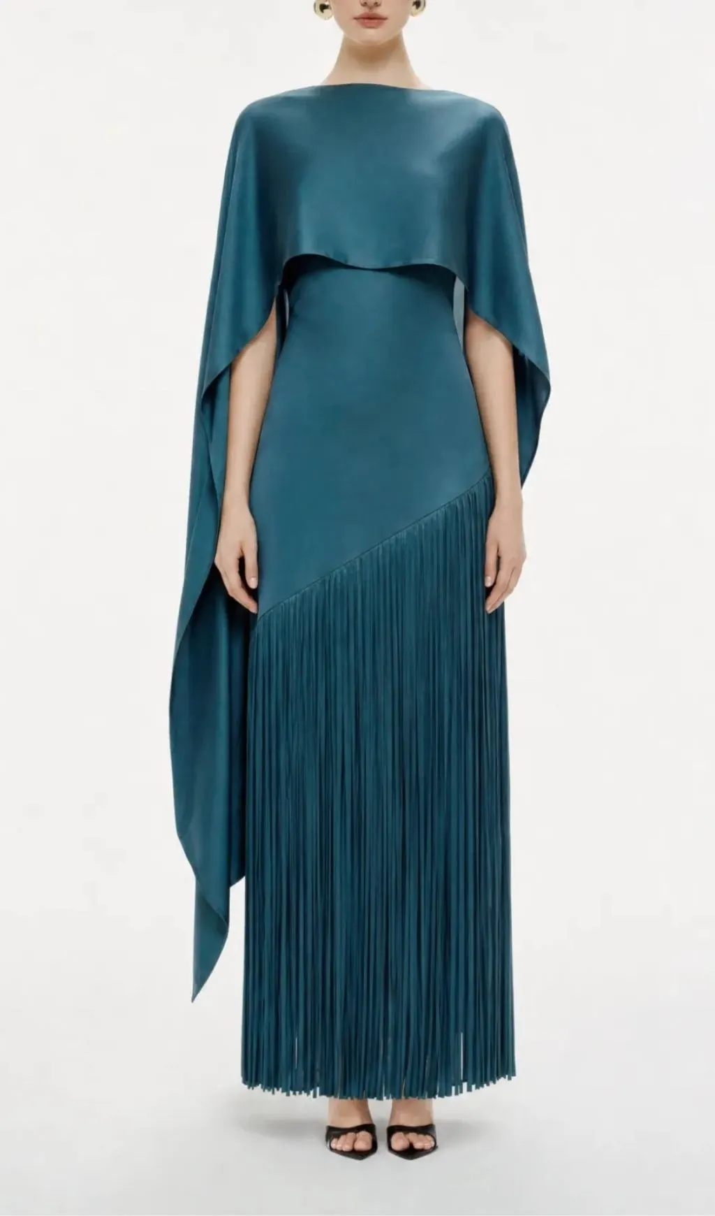 Fashionslee Women Maaike Strapless Tassel Maxi Dress With Cape