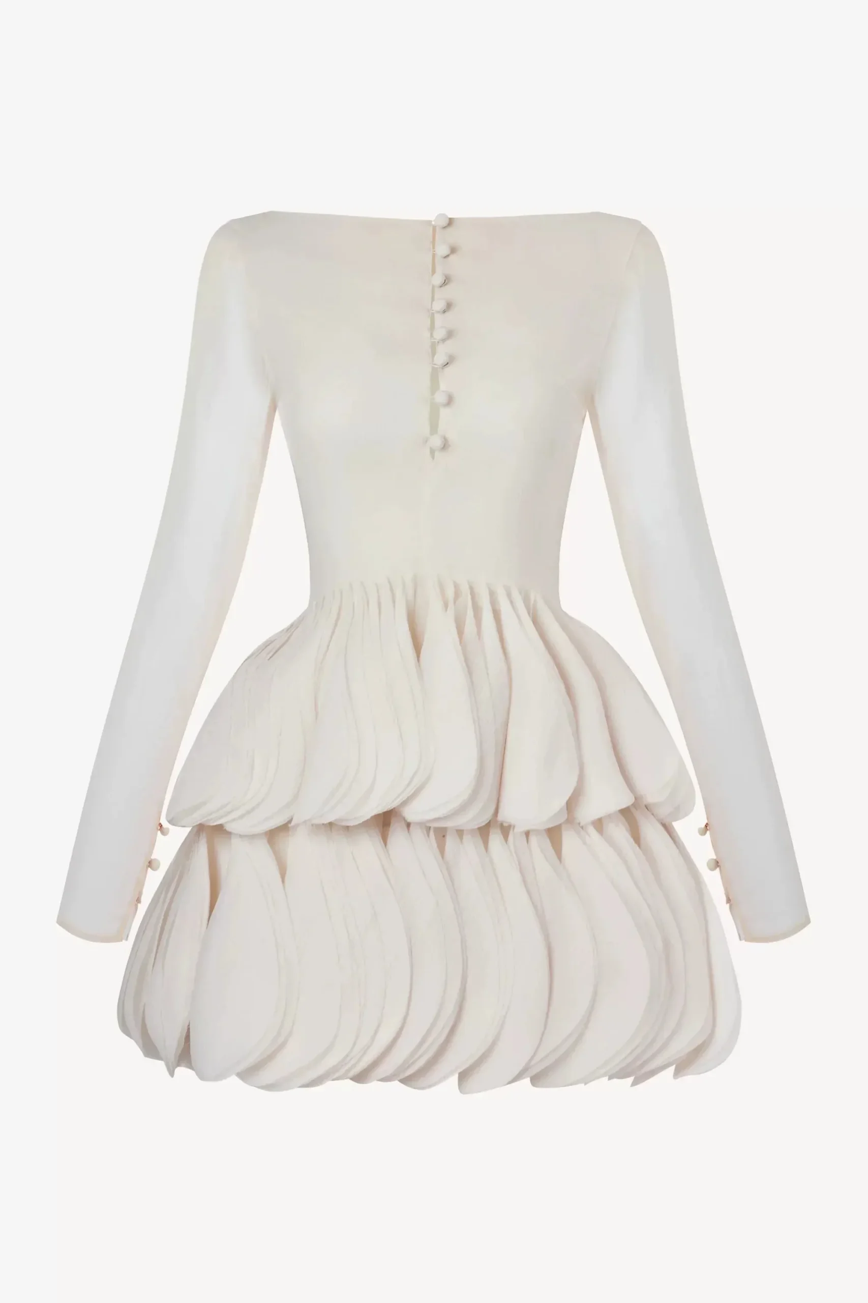 d1f608bf200d949a9567851a9862f376 Cream Sheer Long Sleeve Layered Petal Mini Dress with Brown Leather Corset Belt