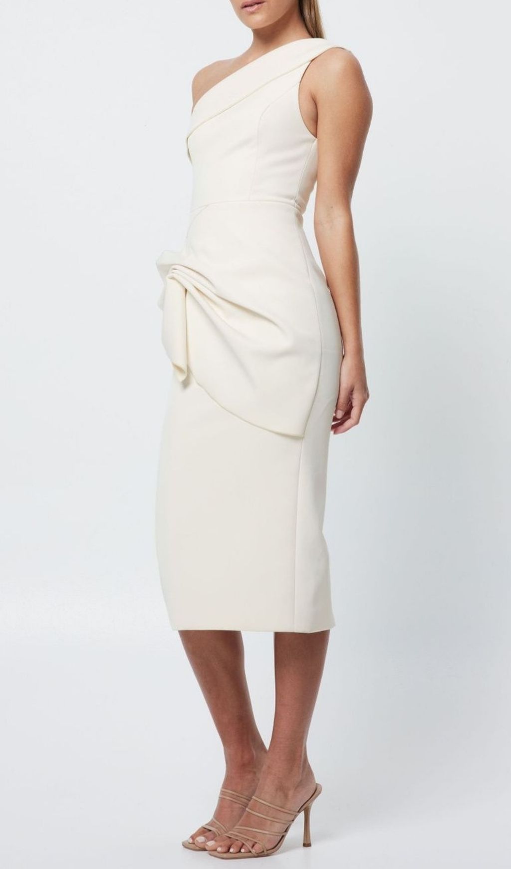 Fashionslee Women Laurien White One-Shoulder Fold Midi Dress