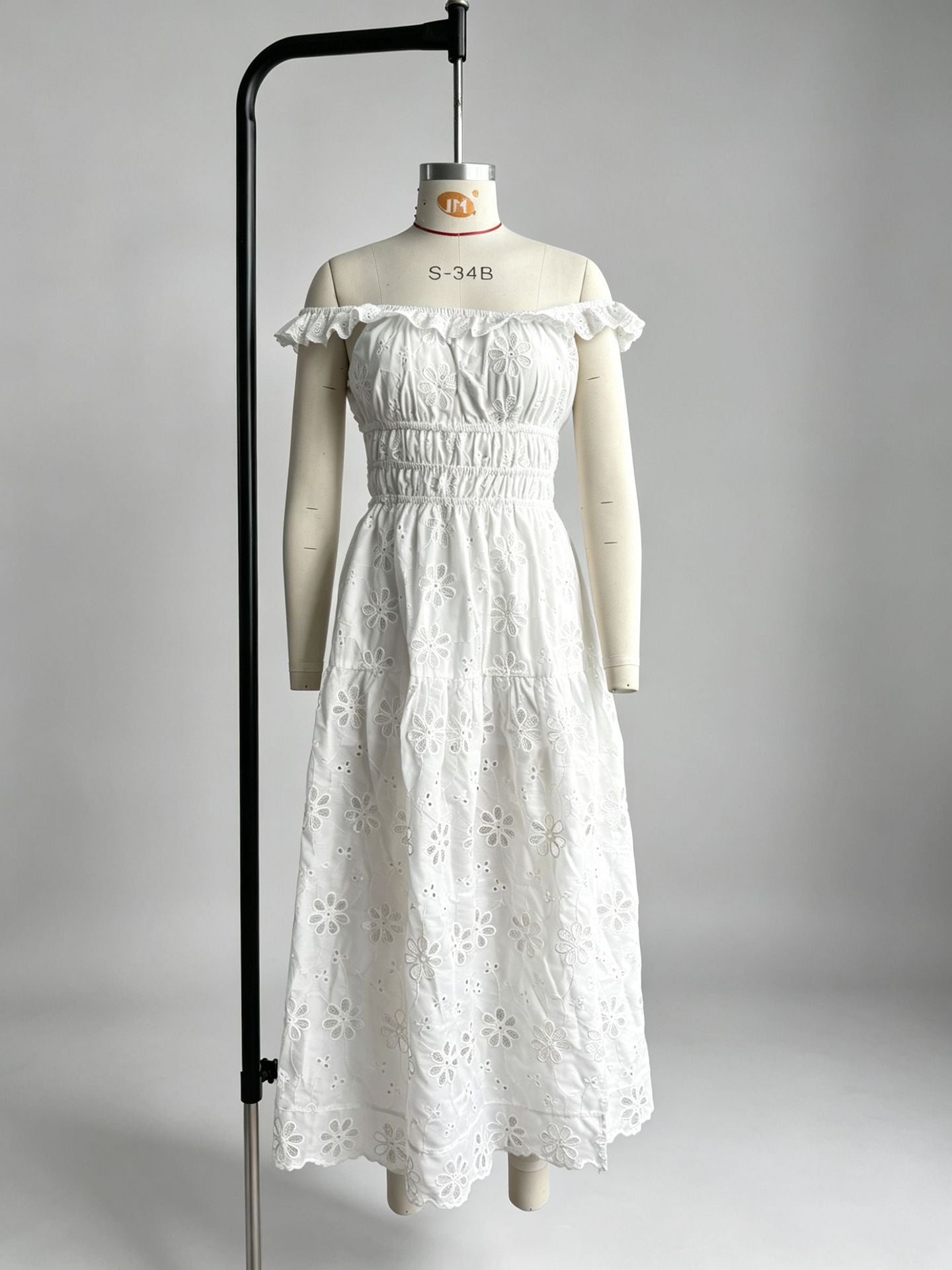Ruffled Square Neck Embroidered Backless Slit Maxi Dress – White - OWNCI Ruffled Square Neck Embroidered Backless Slit Maxi Dress – White - OWNCI